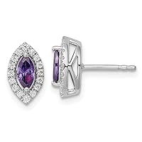 14k White Gold Lab Grown Diamond and Amethyst Post Earrings Measures 9.3mm Long Jewelry for Women