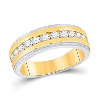The Diamond Deal 14kt Two-tone Gold Mens Round Diamond Wedding Machine-Set Band Ring 1 Cttw