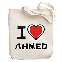 I love Ahmed Bicolor Heart Canvas Tote Bag 10.5