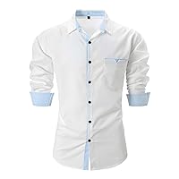 Dress Shirts for Men Slim Fit Casual Long Sleeve Button Down Contrast Collar Oxford Shirts Formal Business Shirts