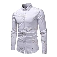 Autumn Men's Button Shirt Christmas Gift Luxury Coat Rose Print Evening Dress Tops Prom Clothes