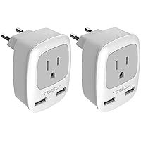 European Travel Plug Adapter 2 Pack, TESSAN International Power Outlet Adaptor with 2 USB, Type C Charger from USA to Most of Europe EU Spain Iceland Germany France Italy Israel