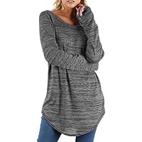 Women Plus Size Tunic Tops for Leggings Curved Hem Long Sleeve Crewneck Fall Casual Loose Solid Color Shirts
