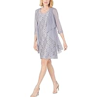 R&M Richards Womens 2PC Party Two Piece Dress Silver 12