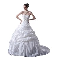 White Strapless Taffeta Pick Up Wedding Dress With Beaded Bodice