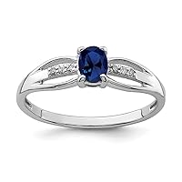 925 Sterling Silver Rhod Plated Diamond Created Sapphire Ring Jewelry for Women - Ring Size Options: 6 7 8