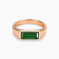 10K 14K 18K Solid Gold Baguette Cut Emerald Ring For Men Gold Men’s Emerald Engagement Rings Rectangular Shape Gifts for Birthday Anniversary Christmas Fathers Day, 5 * 11mm