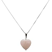 Medium Pale Rose Quartz Stone Heart Pendant Sterling Silver Box Chain Necklace