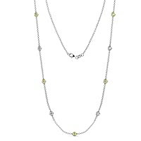 Yellow Sapphire & Natural Diamond (SI2-I1, G-H) 9 Station Necklace 0.40 ctw 14K White Gold