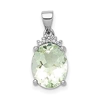 925 Sterling Silver Polished Prong set Open back Rhodium Green Amethyst and Diamond Pendant Necklace Measures 18x8mm Wide Jewelry for Women