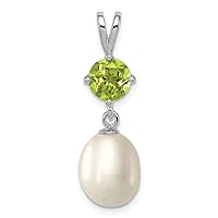 925 Sterling Silver Polished Peridot and 8 9mm Freshwater Cultured Pearl Teardrop Pendant Necklace Jewelry for Women