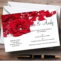 White Pearl Red Rose Petals Personalized Wedding Invitations