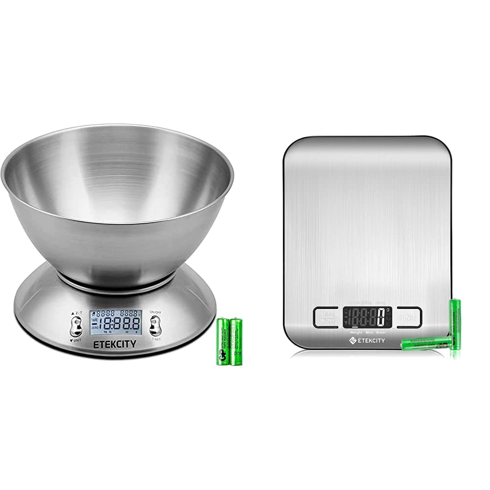 Etekcity Food Kitchen Scale with Bowl, 2.06 QT, Stainless Steel & Food Kitchen Scale, Medium, 304 Stainless Steel