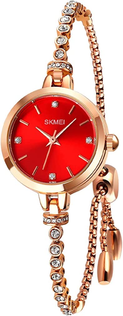 SKMEI Women Watches Bracelet Diamond Ladies Female Small Rose Gold Fashion Luxury Thin Waterproof Analog Quartz Casual Girls Wife Gifts Silver Wrist Watch