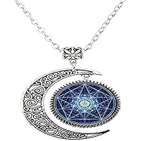 Astrology Pentagram Art Photo Glass Moon Necklace Men Women Jewelry