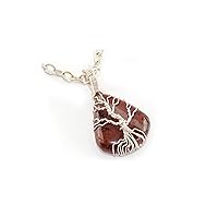 Mahogany Obsidian Pendant, Tree of Life Necklace, Silver Plated Wire Wrap Necklace, Weave Jewelry