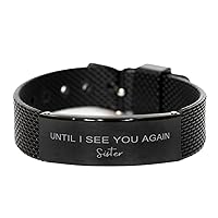 Black Shark Mesh Bracelet Gifts For Loss of Loved In Memory of Sister - Until I See You Again - Memorial, Remembrance Gifts For Him Her, Engraved Bracelet