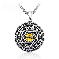 Stainless Steel Evil Eye 6 Point Star Hexagram Occult 12 Constellation Necklace Pendant