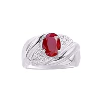Rings for Women Sterling Silver Ring Oval 8X6MM Gemstone & Diamonds Classic Design Color Stone Jewelry for Women Sterling Silver Rings for Women Diamond Rings for Women Size 5,6,7,8,9,10