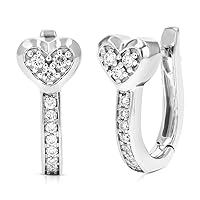 ANGEL SALES 2.20 Ct Round Cut Diamond Heart Shape Huggie Hoop Earrings For Girls & Women's 14K White Gold Finish