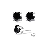 Round Black Diamond Stud Earrings AAA Quality in 18K White Gold Available in Small to Large Sizes