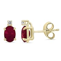 5x3MM Oval Shape Natural Gemstone And Diamond Earrings in 14K White Gold and 14K Yellow Gold (Available in Emerald, Ruby, Sapphire, and More)