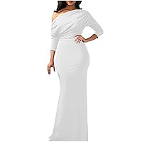 Formal Evening Dresses for Women Over 50 Women's Sexy Elegant Long Sleeve Off Shoulder Bodycon Long Evening