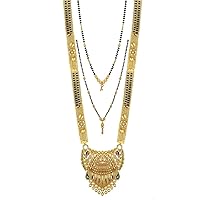 Presents Traditional Gold Plated Hand Meena 30Inch Long and 18Inch Short Combo of 3 Mangalsutra/Tanmaniya/Nallapusalu/Black Beads for Women and Girls #Frienemy-1285
