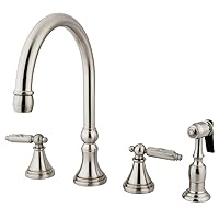 Kingston Brass GS2798GLBS Georgian Widespread Two Handle Kitchen Faucet with Matching Brass Sprayer, 8-1/4-Inch in Spout Reach, Brushed Nickel