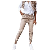 Women Button Zip Casual Pants Solid Office Work Pant Comfy Ankle Length Length Sweatpant Lady Stretch Tapered Pant
