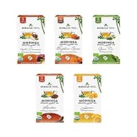 Miracle Tree - Organic Moringa Superfood Tea, 5 Pack Bundle, 5x25 Individually Sealed Tea Bags (Apple & Cinnamon, Pumpkin Spice, Green Tea, Rooibos, Lemon)