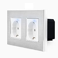 Luxus-Time Dual Smart WiFi Socket Built-in Schuko UP Plug in Aluminium Frame Smart Home Double 2-Way Sockets in White Aluminium PWMS