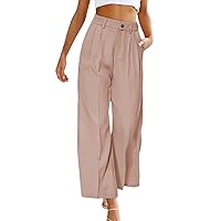 Pocket Size High Waisted Wide Leg Pants Work Straight Leg Dress Slacks with Pockets Casual Pants Women Cotton