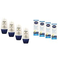 Dove Original Clean Roll On Deodorant Aluminum Free 4-Pack 1.7 FL Oz Each with Vaseline Intensive Care All Purpose Cream Cracked Skin Relief 4-Pack 1.41 FL Oz Each
