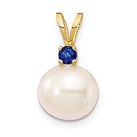 14k Gold Sapphire 8 8.5mm White Round Freshwater Cultured Pearl Pendant Necklace Jewelry Gifts for Women