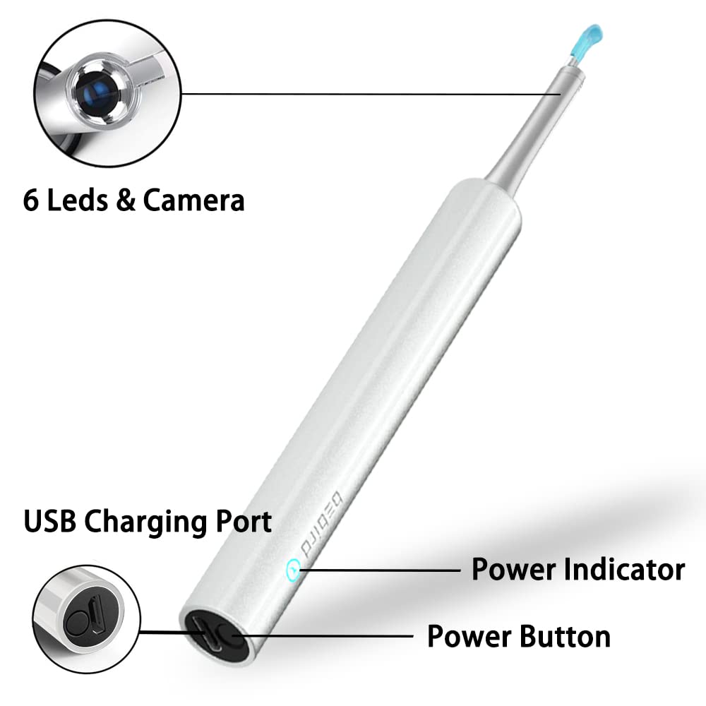 Ear Wax Removal Endoscope Otoscope, Earwax Remover Tools, Scope, with 1080P FHD Camera, 6 Led Lights, Wireless Connected, Compatible with iPhone, iPad, Android Smart Phones & Tablets (White)