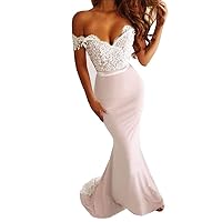 VeraQueen Women's Off Shoulder Bridesmaid Dresses Appliqued Mermaid Prom Dresses Evening Gowns
