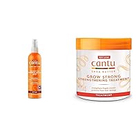 Cantu Coconut Oil Shine & Hold Mist with Shea Butter for Natural Hair 8 fl oz & Grow Strong Strengthening Treatment with Shea Butter 6 oz Bundle