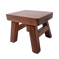Footstool 4 Legs Hallway Home Decor Bathroom Stable Bedroom Solid Step Ladder Furniture Gift Portable Wooden Stool with Footrest Footstool (Color : Dark Coffee)