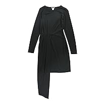 Womens Solid Asymmetrical Dress, Black, XX-Small