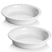 Porcelain Pie Pans for Baking, 10.5 Inch Pie Dishes, 52 Ounce Non-Stick Pie Plates for Apple Pie, Pumpkin Pie, Pot Pie, Round Baking Dishes Pans for Dinner, Oven Safe, Set of 2, White