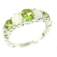 925 Sterling Silver Real Genuine Peridot and Opal Womens Band Ring