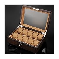 Jewelry Box Solid Wood Watch Box 10 Slot Wooden Jewelry Box with Key and Glass Top Jewelry Storage Organizer Display Box for Men Women Jewelry case Organizer (Color : Brown Lining)
