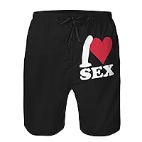 I Love Sex Board Shorts Man Quick Dry Beach Shorts with Pockets Mesh Lining Bathing