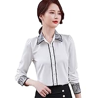Shirt Women Lace Patchwork Design Autumn Long Sleeve Formal Blouses Office Ladies Work Tops White 4XL