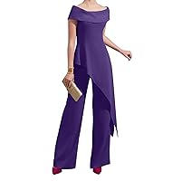 Mother of The Bride Pants Suits for Wedding Long Formal Evening Party Gowns Boat Neck Chiffon Outfit Pants