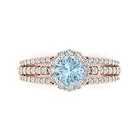 Clara Pucci 1.98ct Round Cut Halo Solitaire Genuine Natural Aquamarine Engagement Promise Anniversary Bridal Accent Ring 18K Rose Gold