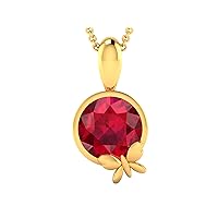 Butterfly Attach With Round Shape Lab Made Red Ruby 925 Sterling Silver Pendant Necklace with Link Chain 18