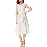 Calvin Klein Women's Sleeveless Plaid Fit and Flare with Self Sash Dress