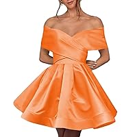 Off Shoulder Short Homecoming Dresses with Pockets A Line Prom Dress for Teens Satin Cocktail Party Gowns